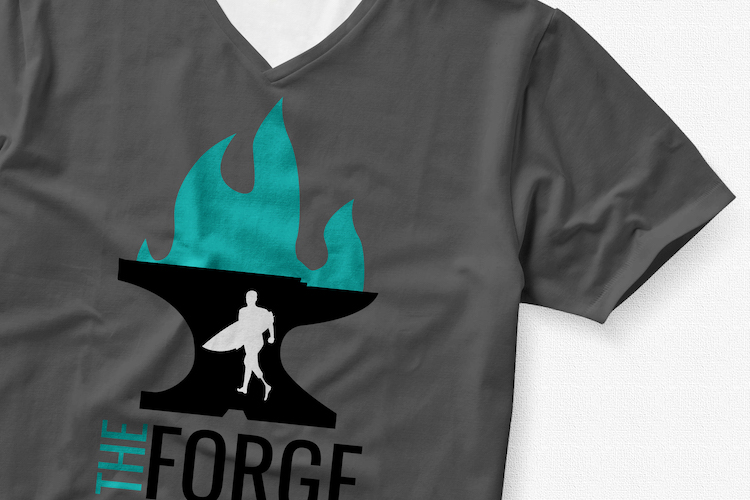 T-shirt mockup with the Forge logo