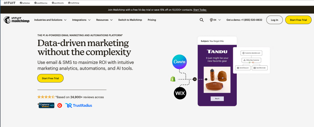 MailChimp hero section