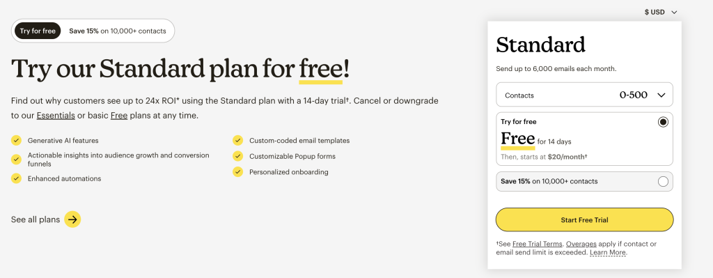 MailChimp action step on website design